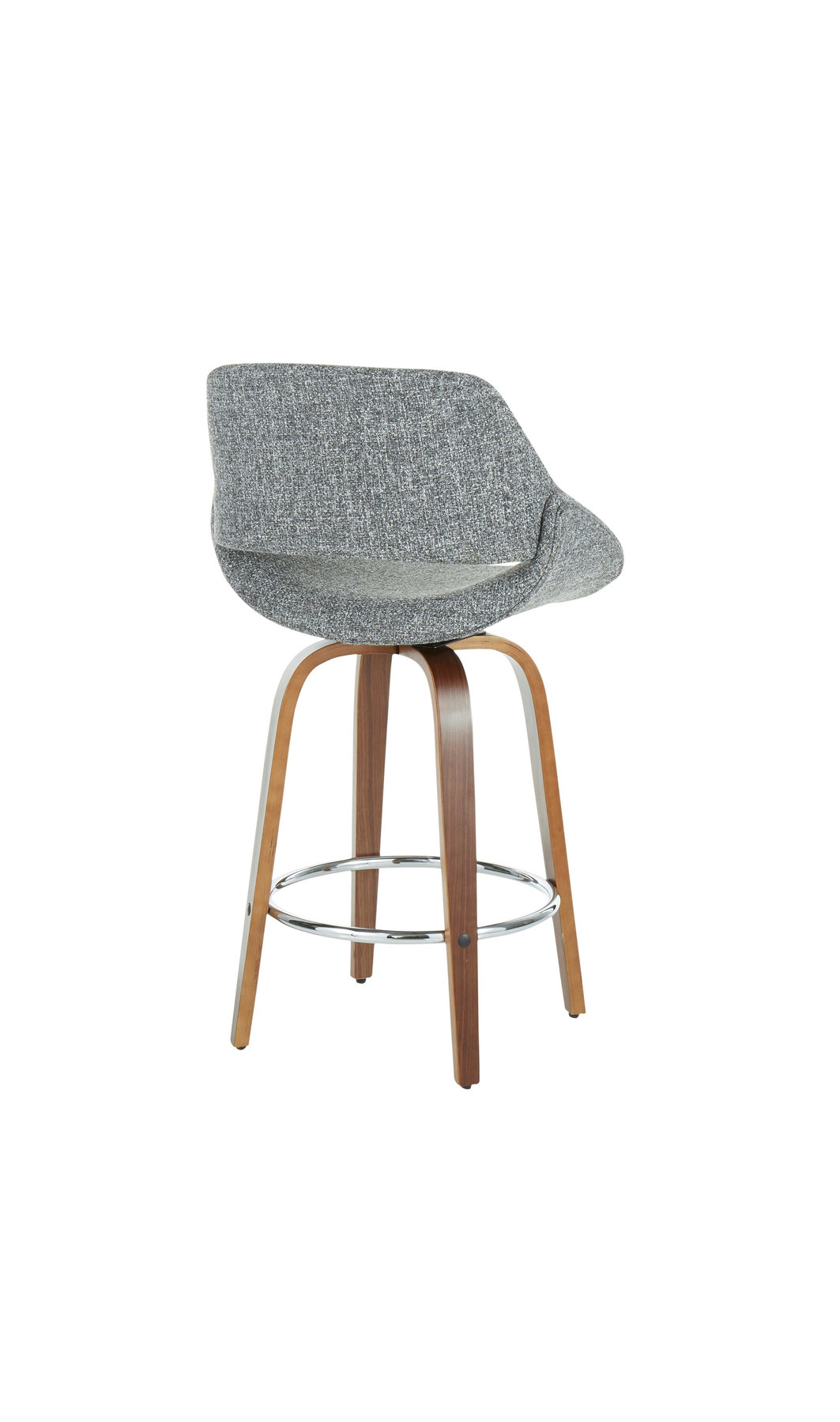 Fabrico Mid-Century Modern Counter Stool, Walnut and Gray Noise Fabric, Set of 2