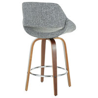 Fabrico Mid-Century Modern Counter Stool, Walnut and Gray Noise Fabric, Set of 2