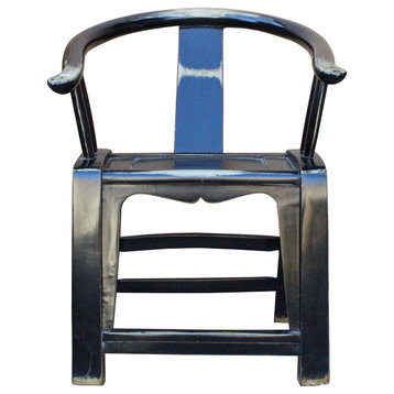 Black Lacquer Oriental Horse Shoe Curve Shape Accent Fusion Chair Hcs3692