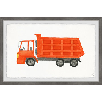 "Orange Dump Truck" Framed Painting Print, 24"x16"