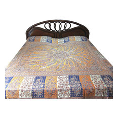 Mogul Interior - Pashmina Indian Bedding Saffron Indigo Medallion Bedspreads Blanket Throw - Blankets