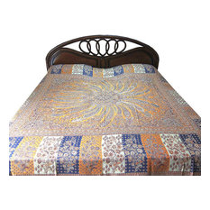 Mogul Interior - Pashmina Indian Bedding Saffron Indigo Medallion Bedspreads Blanket Throw - Throws