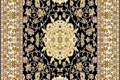 Beige & Black Traditional Persian Style Low Pile Area Rug