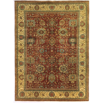 Fine Serapi Hand-Knotted Wool Rust/Light Gold Area Rug, 9'x12'