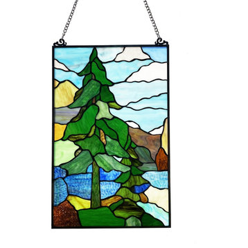 Chloe Lighting Nature Landscape-Style Stained Glass Window Panel 20" Tall
