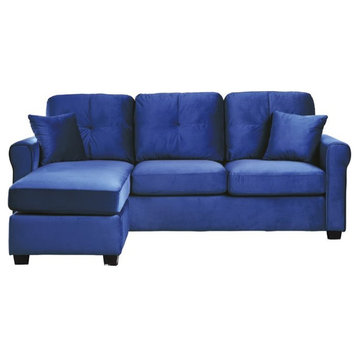 Lexicon Monty Velvet Upholstered Reversible Sectional Sofa in Navy