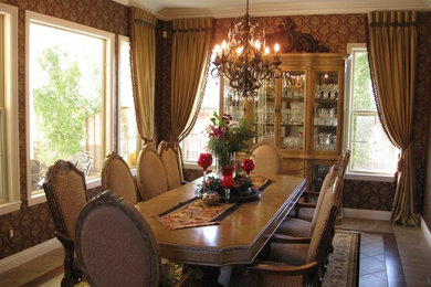 Mid-sized elegant ceramic tile enclosed dining room photo in San Diego with multicolored walls and no fireplace