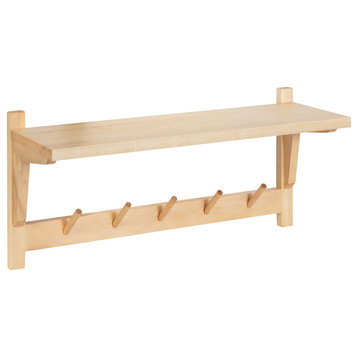 Meridien Shelf with Hooks, Natural 24x8x12