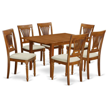 7-Piece Kitchen Dinette Set, Kitchen Table and 6 Chairs, Saddle Brown