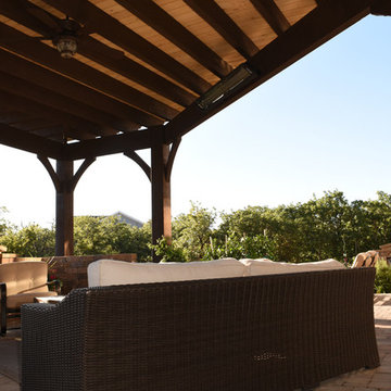Timber Pavilion w/ Fireplace, Waterfall Fountains & BBQ Bar