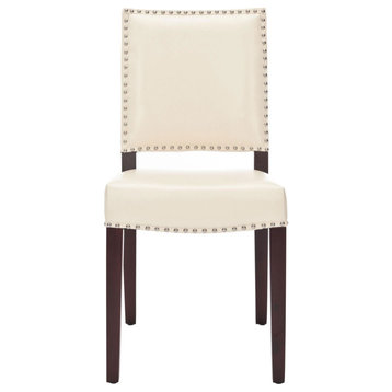 Bailey 19" Leather Side Chair, Set of 2, Flat Cream/Cherry Mahogony