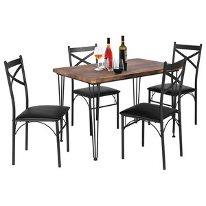 TANGKULA 5 Piece Wood Top Metal Dining Table and chairs set Kitchen Breakfast Fu 
