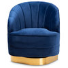 Gilmour Upholstered Brushed Swivel Accent Chair, Royal Blue/Gold