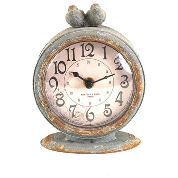 Gray Pewter Mantel Clock With Birds