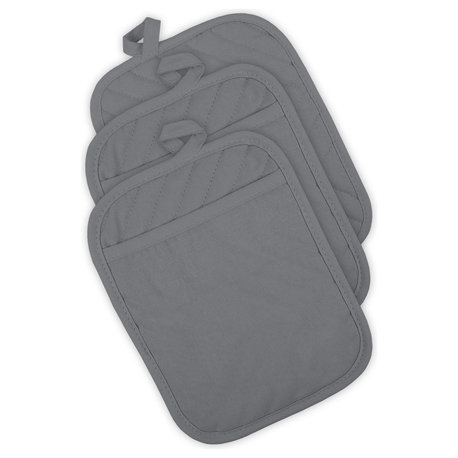 DII Gray Quilted Pot Holder, Set of 3