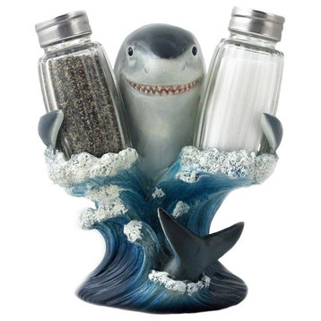 Great White Shark on Waves Glass Salt and Pepper Shaker, 3-Piece Set