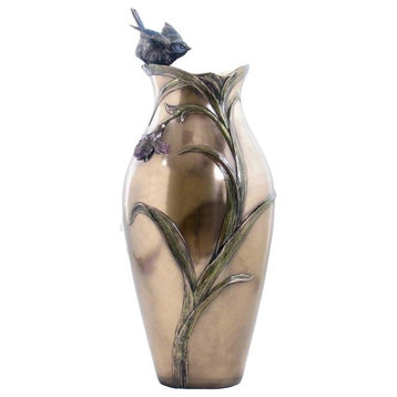 Orchid and Blue Tit Vase, Animal, Cold Cast Bronze