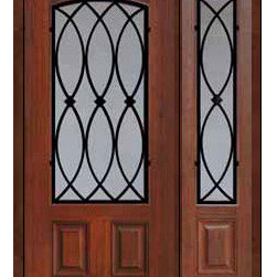 Prehung Sidelite Door 80 Fiberglass La Salle Arch Lite Wrought Iron - Front Doors