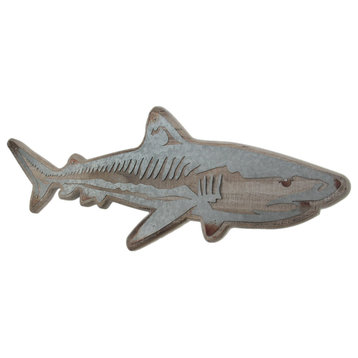 Distressed Wood and Galvanized Metal Shark Wall Hanging