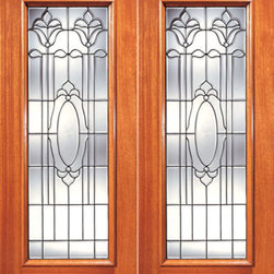 Full Lite Twin Flower Design Glass, Exterior Double Door - Front Doors