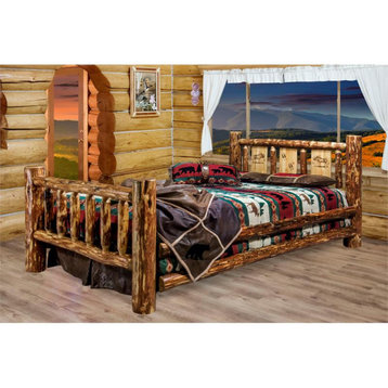 Montana Woodworks Glacier Country Wood King Bed with Moose Design in Brown