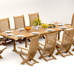 Teak Deals - 11-Piece Outdoor Teak Dining: 117" Masc Rectangle Table 10 Warwick Folding Chair - Set includes: 117" Double Extension Rectangle Dining Table and 10 Folding Arm Chairs.