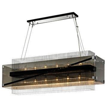 Apollo Linear Chandelier, Dark Bronze, Plated Smoked and Clear Glass Rods