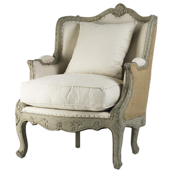 Adele Club Chair, Off-White Cotton W/ Burlap Back