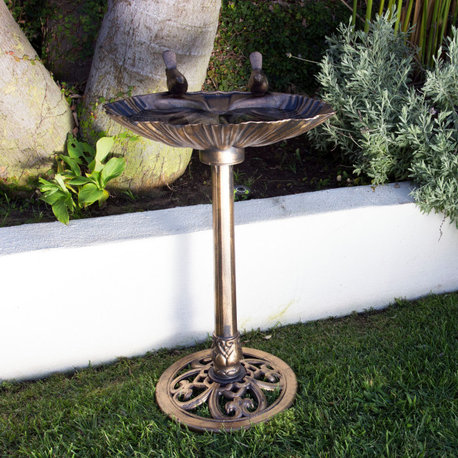 31" Tall Outdoor Vintage Birdbath with Bird Figurines Yard Statue