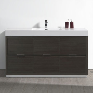 Valencia Free Standing Modern Bathroom Vanity, Gray Oak, 60"