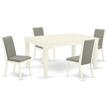 East West Furniture Weston 5-piece Wood Dining Room Table Set in Linen White