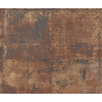 Metal Tile Pattern Wallpaper, Brown/Metallic Bronze, Set of 3 Bolts