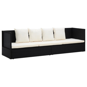 Vidaxl Outdoor Lounge Bed With Cushion and Pillows Poly Rattan Black