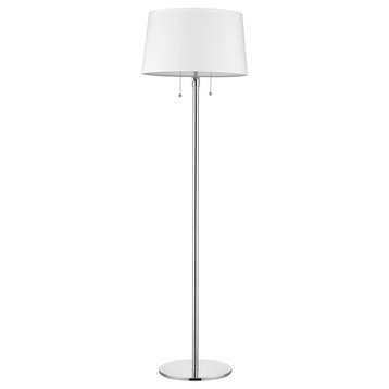 Urban Basic 2-Light Polished Chrome Adjustable Floor Lamp With Off-White Linen