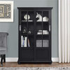 Elegant Bookcase, 2 Sliding Glass Doors With Adjustable and Fixed Shelves, Black