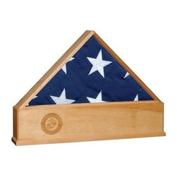 Oak US Flag Display Case with Engraved Marine Corps Emblem - Products