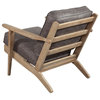 Lounge Chair With Leatherette Seat And Wooden Frame, Gray
