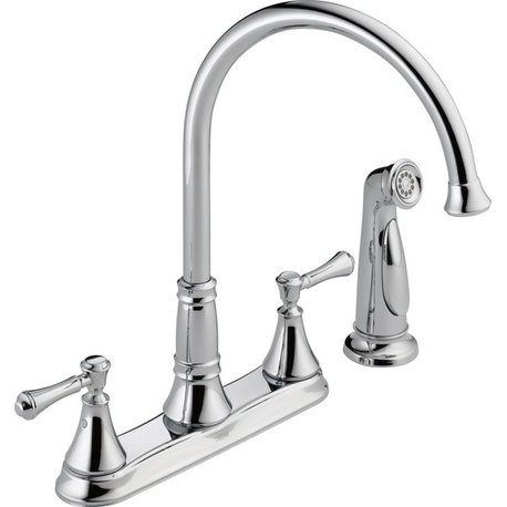 Delta Cassidy Two Handle Kitchen Faucet With Spray, Chrome, 2497LF