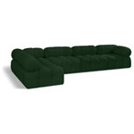 Meridian Furniture - Ames Boucle Fabric L-Shaped Modular Sectional, Green, 5-Piece: 3 Armless Chair, 2 Corner Chair - Introduce a touch of modern sophistication to your living area with the exquisite Ames Boucle Fabric Sectional. With plush green boucle fabric and unique design, it will elevate the visual appeal of your living space. This elegant and captivating sectional can be mixed and matched with other pieces from the collection to create an endless array of stunning looks. So, get ready to transform your living area into an inviting and stylish haven with the Ames Boucle Fabric Sectional.