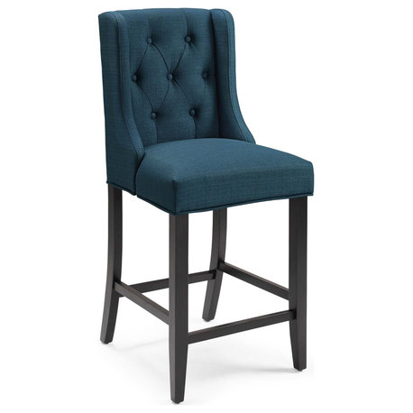 Baronet Tufted Button Upholstered Fabric Counter Bar Stool, Azure