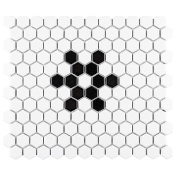 Metro 1" Hex Glossy White w/Snowflake Porcelain Floor and Wall Tile