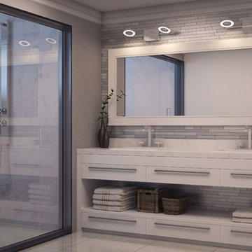 Halo 2-Light LED Polished Chrome Vanities above Bathroom Mirror