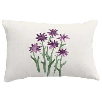Daffodils Floral Print Throw Pillow With Linen Texture, Purple, 14"x20"