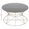 Modern Glam Coffee Table, Unique Geometric Golden Base & Thick Round Gray Top