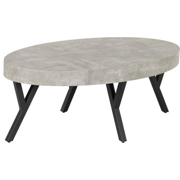 Modern Coffee Table, Metal Legs With Wide Oval Surface, Two Tone Finish
