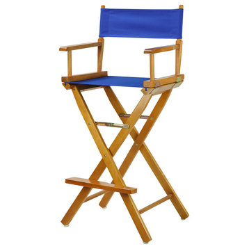 30" Director's Chair With Honey Oak Frame, Navy Blue Canvas, Royal Blue Canvas