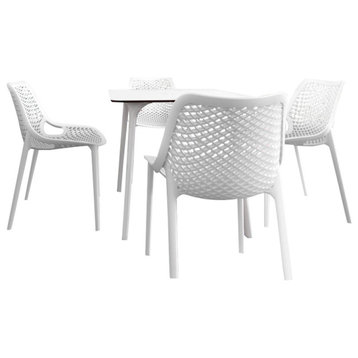 Air Maya Square Dining Set With White Table and 4 White Chairs