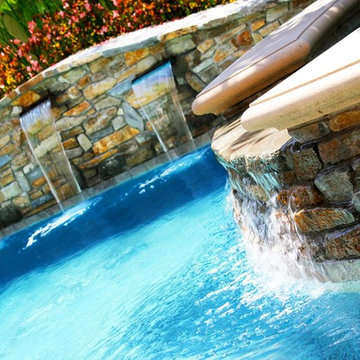 Pool and Spa - Stacked Stone Wall Water Features