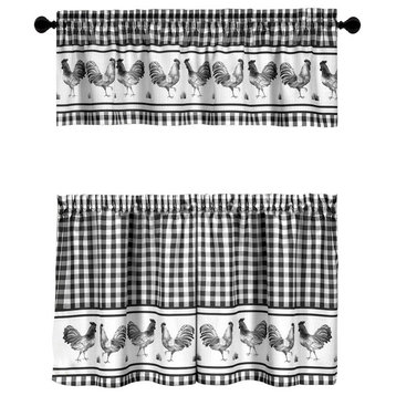 Barnyard Window Curtain Tier Pair and Valance Set, 58"x24", Black