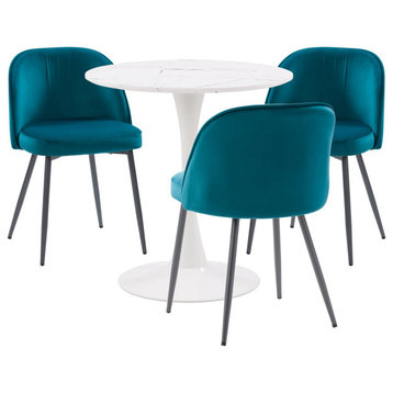 Corliving Ivo Pedestal Bistro Dining Set With Teal Chairs4pc